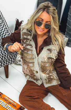 Taupe MARTIN short sleeveless cardigan