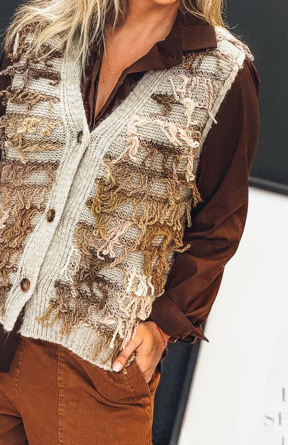 Taupe MARTIN short sleeveless cardigan