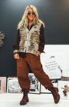 Gilet MARTIN court sans manches taupe