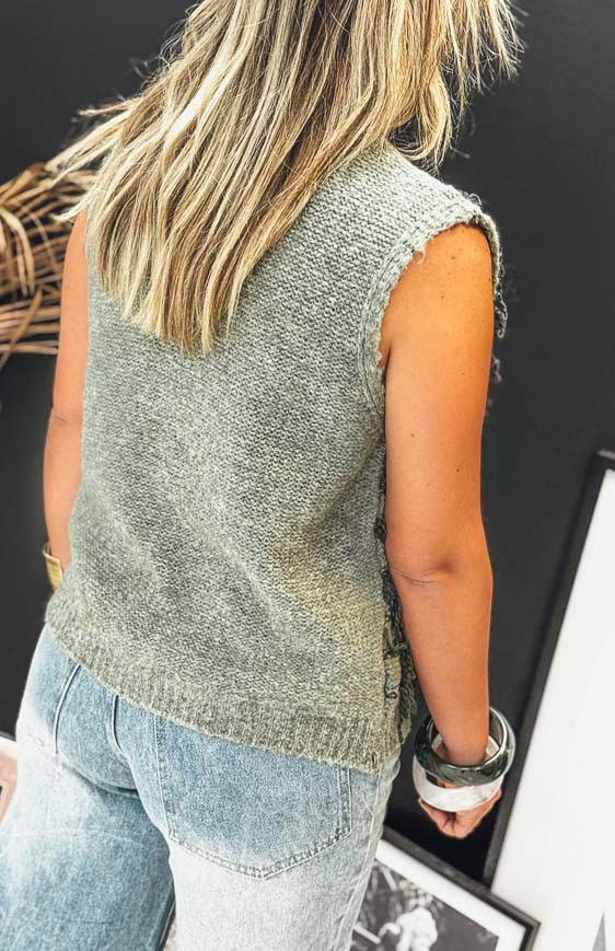Green MARTIN short sleeveless cardigan