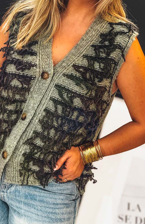 Green MARTIN short sleeveless cardigan