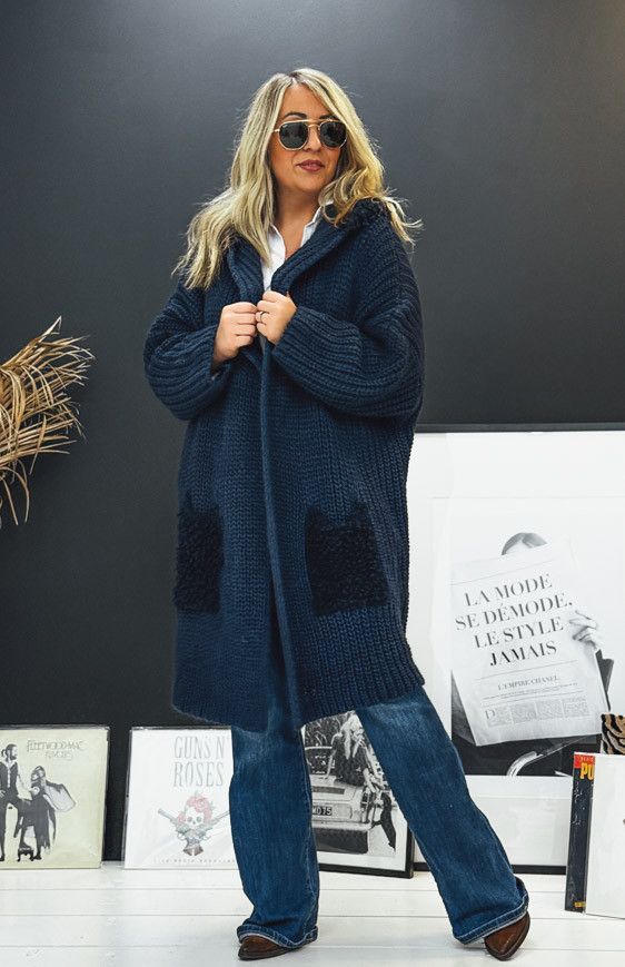 Gilet NAZARIO mi-long bleu foncé