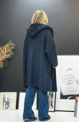 Gilet NAZARIO mi-long bleu foncé