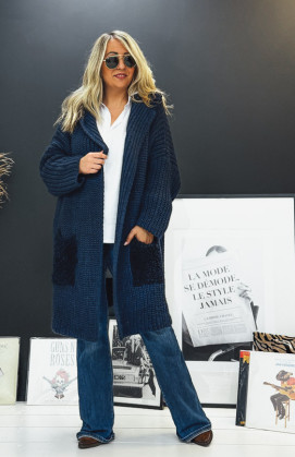 Gilet NAZARIO mi-long bleu foncé