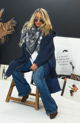Gilet NAZARIO mi-long bleu foncé