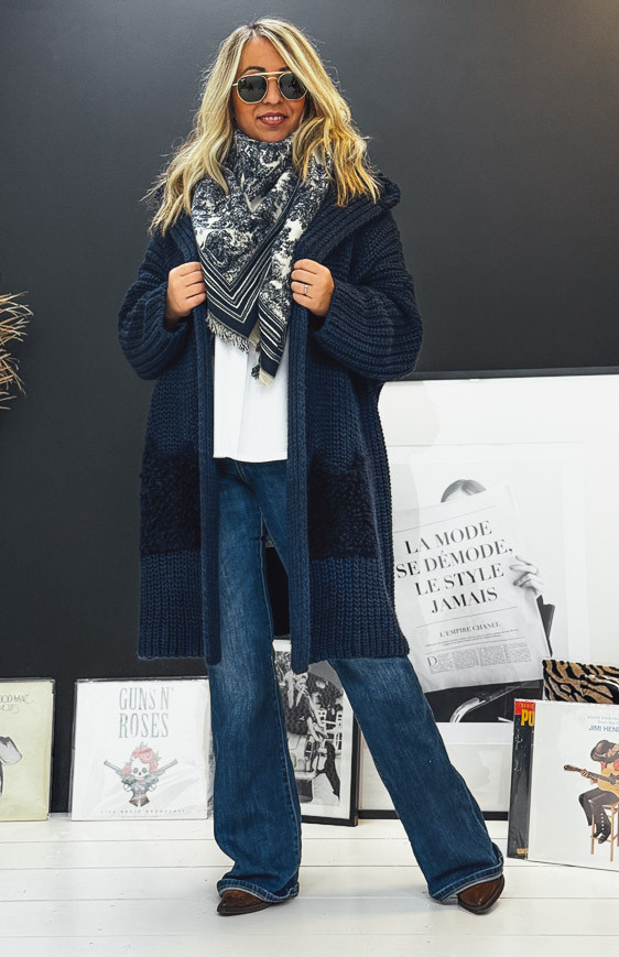 Gilet NAZARIO mi-long bleu foncé