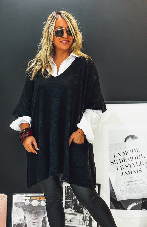 Pull KRISS long manches 3/4 noir