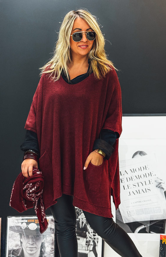 Pull KRISS long manches 3/4 bordeaux