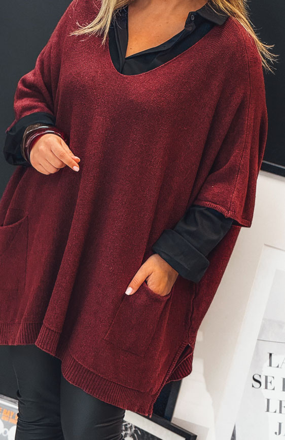Pull KRISS long manches 3/4 bordeaux