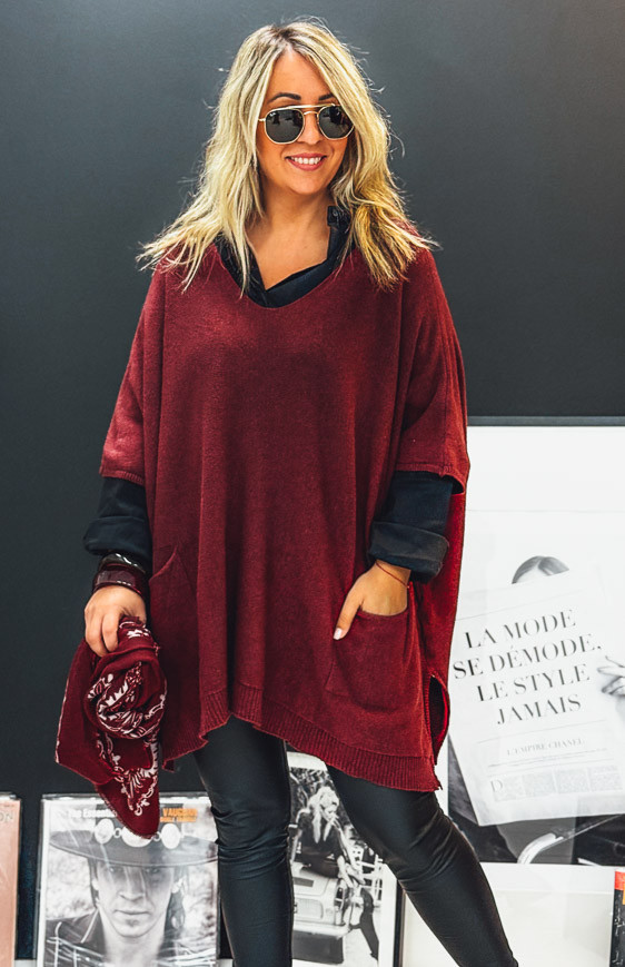 Pull KRISS long manches 3/4 bordeaux