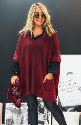 Pull KRISS long manches 3/4 bordeaux