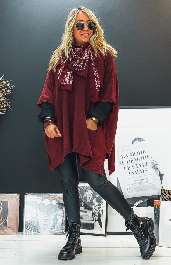 Pull KRISS long manches 3/4 bordeaux