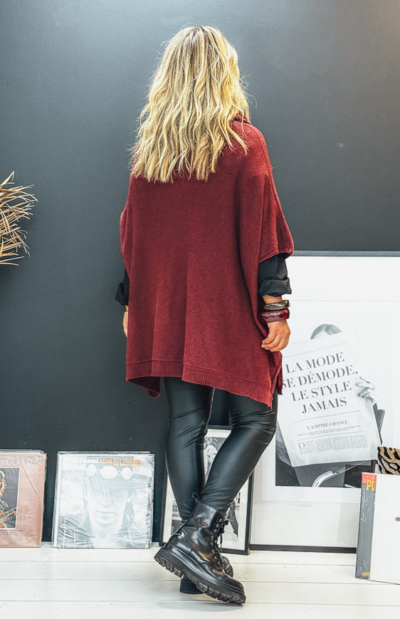 Pull KRISS long manches 3/4 bordeaux