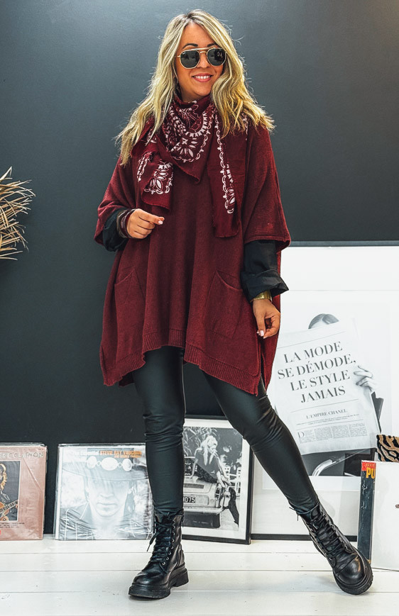 Pull KRISS long manches 3/4 bordeaux