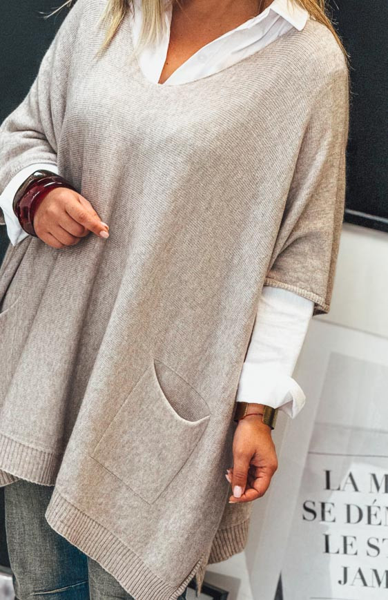 Pull KRISS long manches 3/4 taupe clair