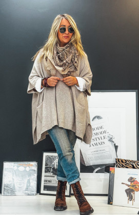 Pull KRISS long manches 3/4 taupe clair