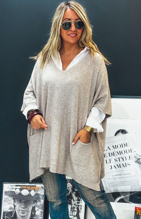 Pull KRISS long manches 3/4 taupe clair