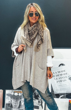 Pull KRISS long manches 3/4 taupe clair