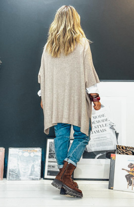 Pull KRISS long manches 3/4 taupe clair