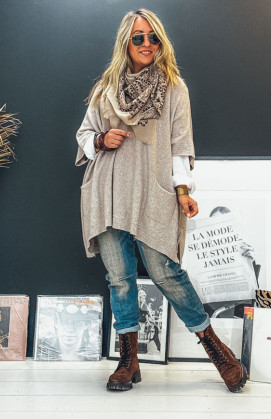 Pull KRISS long manches 3/4 taupe clair