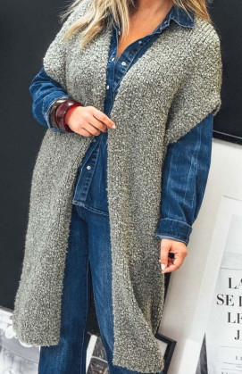 Khaki WOODSTOCK long cardigan with short sleeves