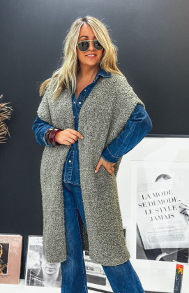 Khaki WOODSTOCK long cardigan with short sleeves