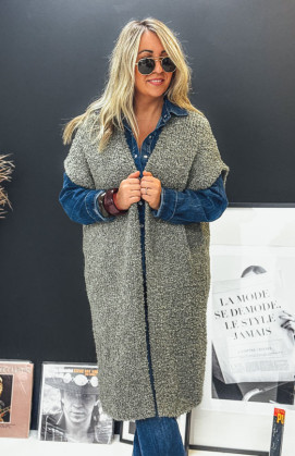 Khaki WOODSTOCK long cardigan with short sleeves