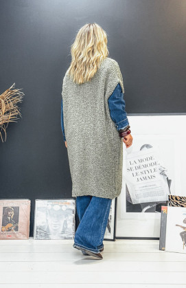 Khaki WOODSTOCK long cardigan with short sleeves