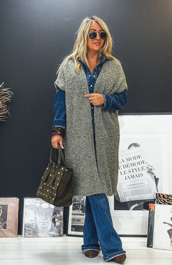 Khaki WOODSTOCK long cardigan with short sleeves