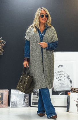 Khaki WOODSTOCK long cardigan with short sleeves