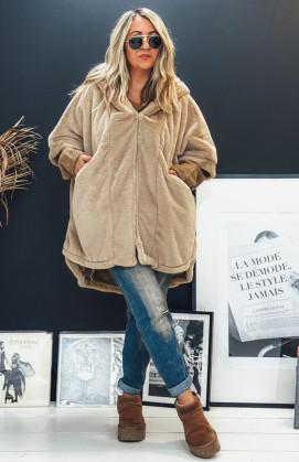 Beige IVANA mid-length jacket with 3/4 sleeves