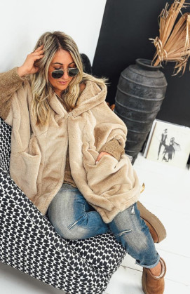 Beige IVANA mid-length jacket with 3/4 sleeves