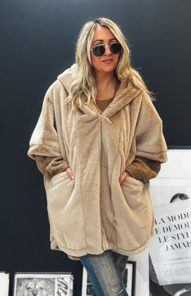Beige IVANA mid-length jacket with 3/4 sleeves