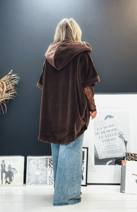 Chocolate IVANA mid-length jacket with 3/4 sleeves