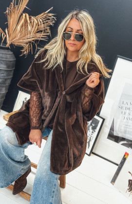 Chocolate IVANA mid-length jacket with 3/4 sleeves