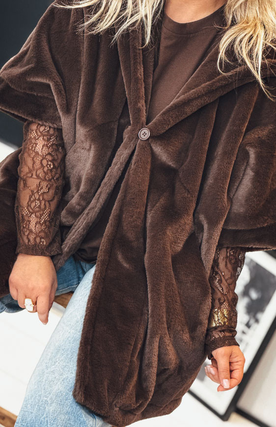 Chocolate IVANA mid-length jacket with 3/4 sleeves