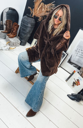 Chocolate IVANA mid-length jacket with 3/4 sleeves