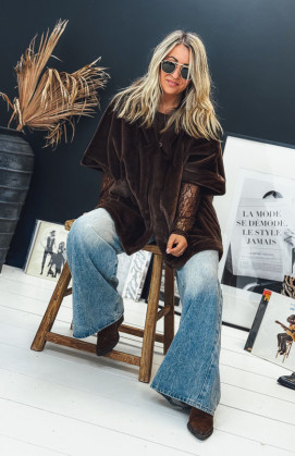 Chocolate IVANA mid-length jacket with 3/4 sleeves