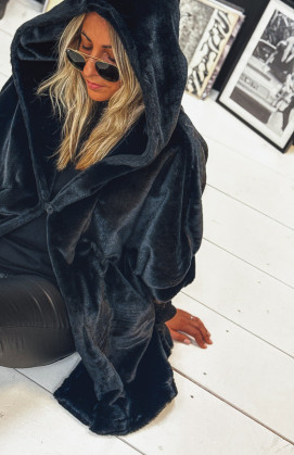 Black IVANA mid-length jacket with 3/4 sleeves