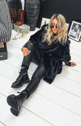 Black IVANA mid-length jacket with 3/4 sleeves