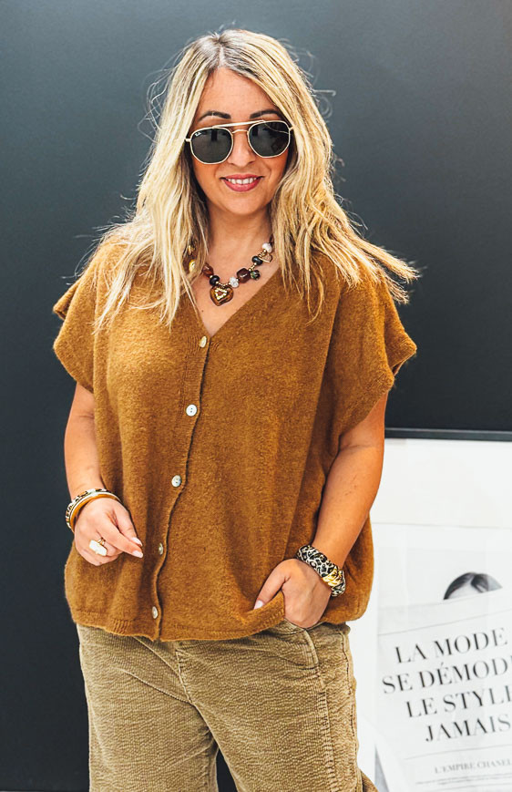 Gilet MARC manches courtes camel