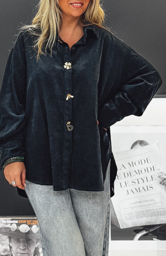 JENNA black velvet shirt