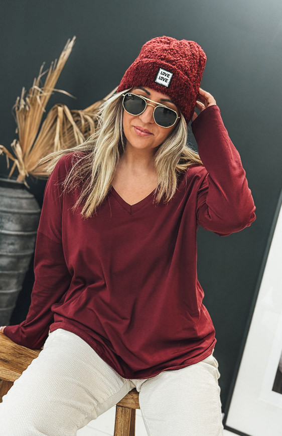 T-shirt CESAR manches longues bordeaux