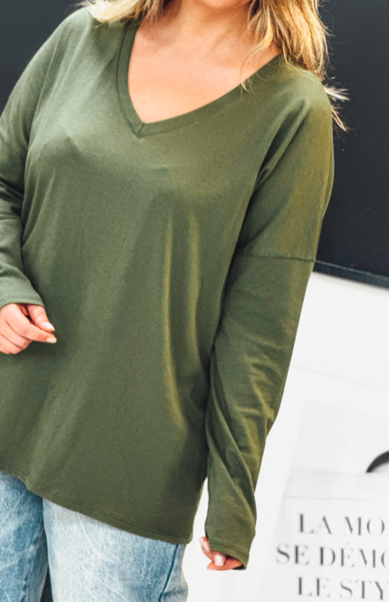 Kaki CESAR long-sleeved t-shirt