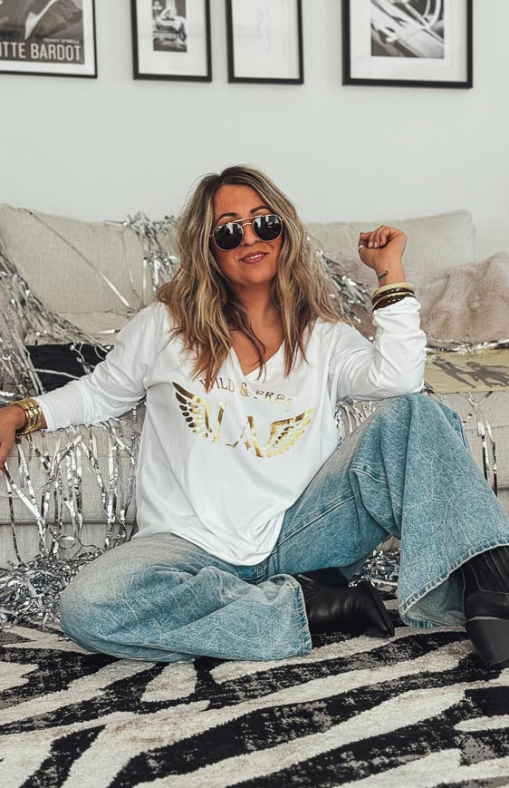 White/Gold DAVID long-sleeved t-shirt