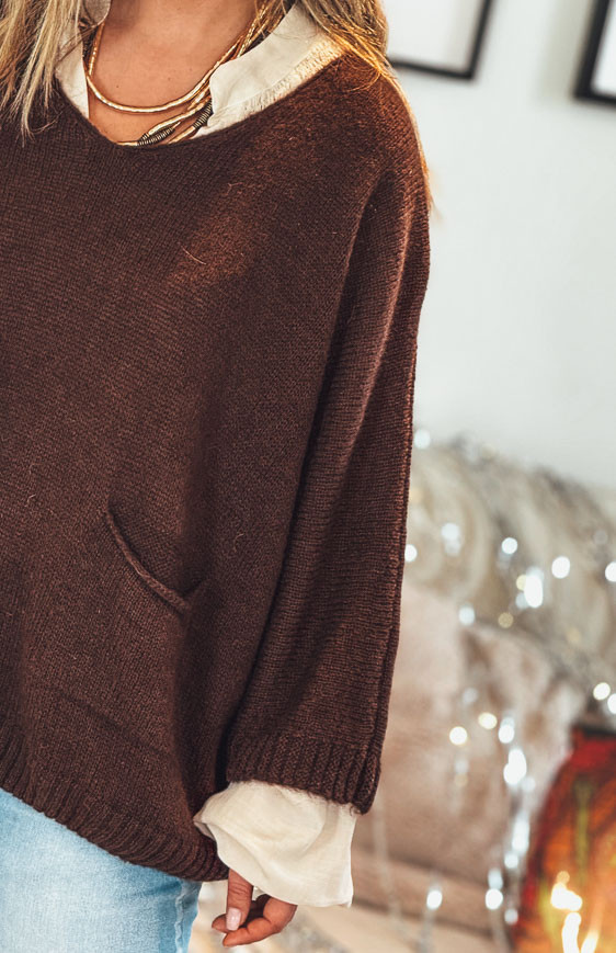 Chocolate EDUARDO sweater with 7/8 sleeves