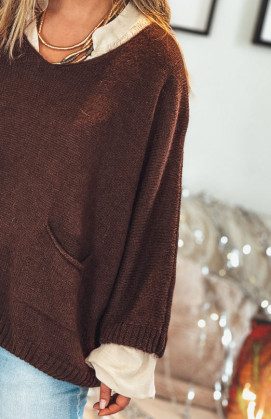 Chocolate EDUARDO sweater with 7/8 sleeves