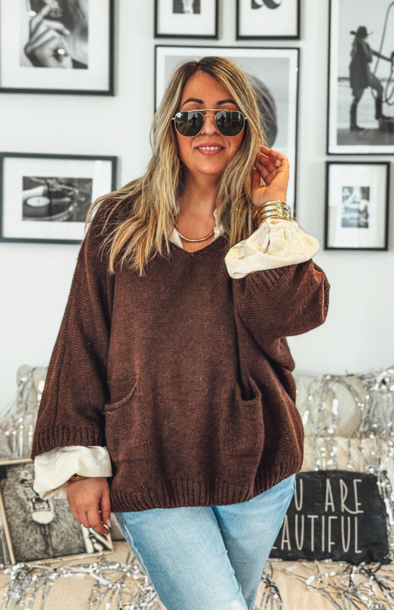 Pull EDUARDO manches 7/8 chocolat