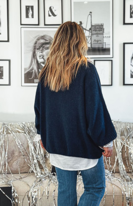 Pull EDUARDO manches 7/8 bleu foncé