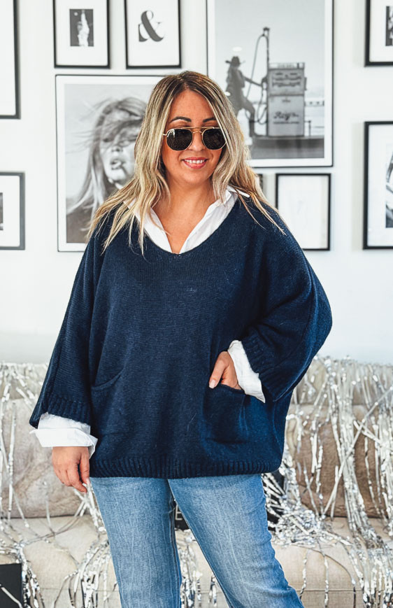 Dark blue EDUARDO sweater with 7/8 sleeves
